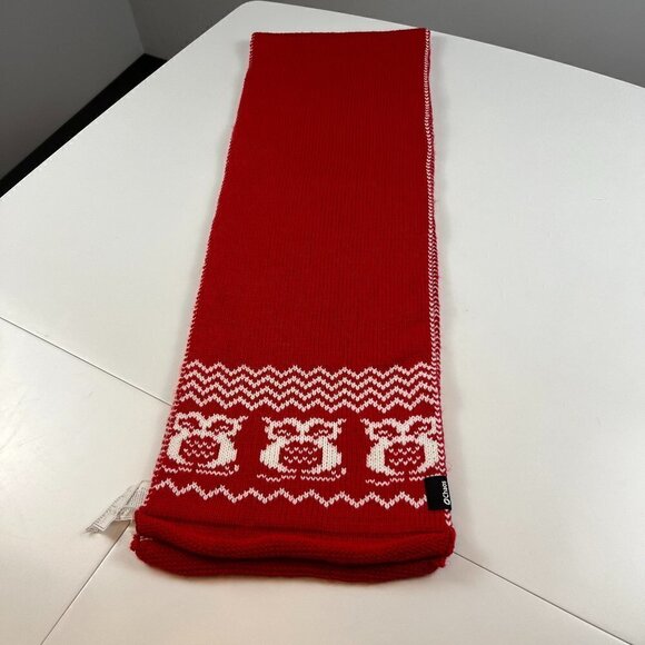Chaos scarf knitted double sided with Owls design long red white - Picture 1 of 10